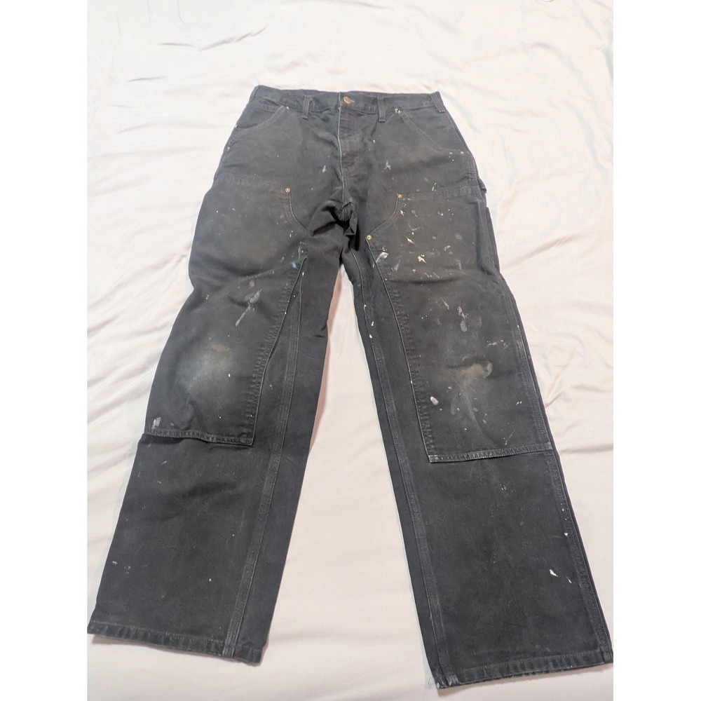 Vintage Carhartt Double Knee Pants 32 x 32 Paint Splattered Worn Carpenter Black